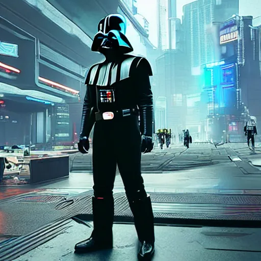 Prompt: darth vader in cyberpunk 20177