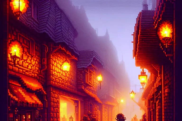 Image similar to a city street in athas under the dark sun, beautiful detailed pixelart by albertov, intricate details, beautiful, dithered gradients, volumetric lighting, cgsociety, artstation, 2 d, smooth, sharp, focus, illustration, art by artgerm, by greg rutkowski, by dan mumford