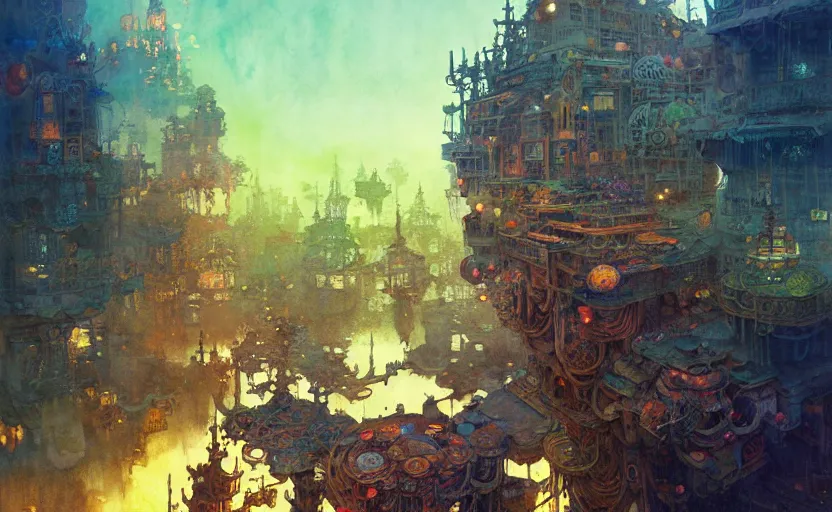 Image similar to the amazing floating city, fantasy, steampunk. intricate, amazing composition, colorful watercolor, by ruan jia, by maxfield parrish, by marc simonetti, by hikari shimoda, by robert hubert, by zhang kechun, illustration, gloomy