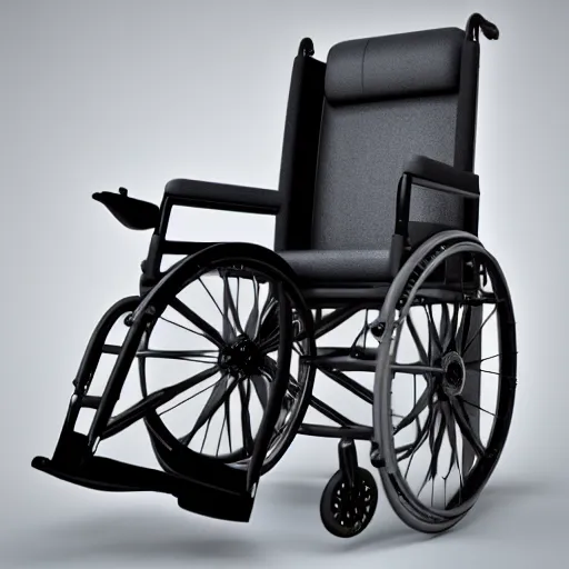 Prompt: a 3d render of a surreal wheelchair, ultra detailed, realism, 8k, octane render, unreal engine