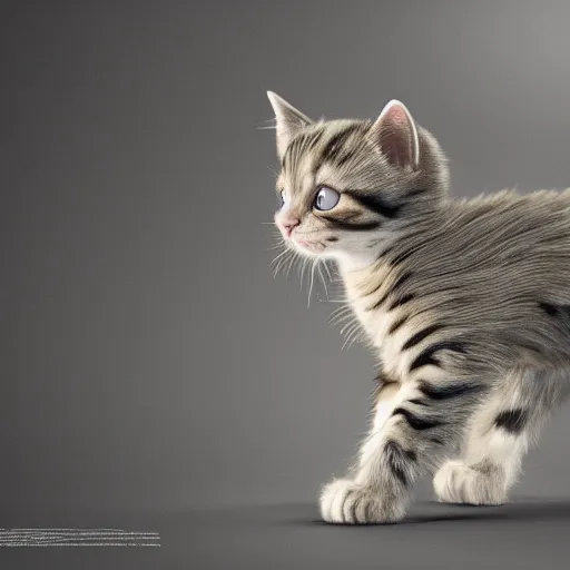 Image similar to full body pose, hyperrealistic photograph of mutant kitten, dim volumetric lighting, 8 k, octane beautifully detailed render, extremely hyper detailed, intricate, epic composition, cinematic lighting, masterpiece, trending on artstation, very very detailed, stunning, hdr, smooth, sharp focus, high resolution, award, winning photo, dslr, 5 0 mm