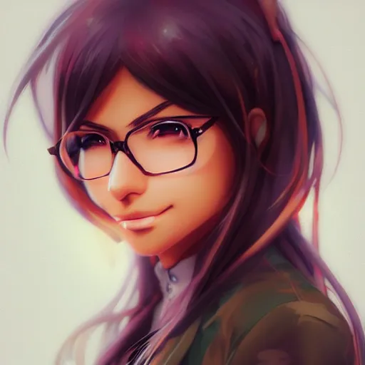 Image similar to anime portrait of Mia Khalifa as an anime girl by Stanley Artgerm Lau, WLOP, Rossdraws, James Jean, Andrei Riabovitchev, Marc Simonetti, and Sakimichan, trending on artstation