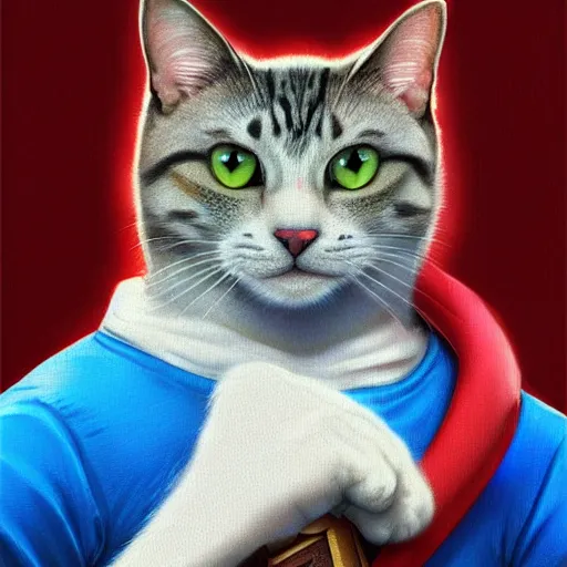 Prompt: Portrait of a Cat as Super Mario, Nintendo, super mario bros poster, highly detailed, digital painting, artstation, concept art, smooth, sharp focus, illustration, art by artgerm and greg rutkowski and alphonse mucha