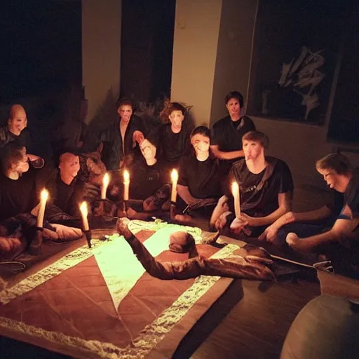 Image similar to jerma 9 8 5 leading a satanic cult