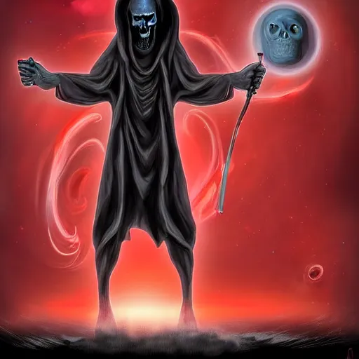 Prompt: the grim reaper at the height of its power, cosmic horror, digital art