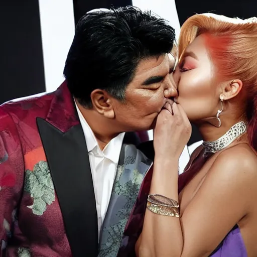 Image similar to george lopez kissing Hwasa. Loving smooch. Husband and wife. Lovely couple