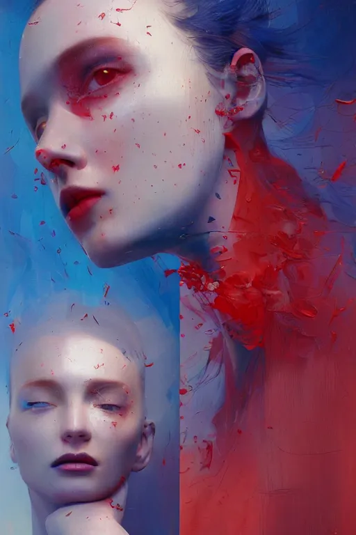 Image similar to 3 d, sci - fi, morning, sleepy fashion model face, happy blue faces, sun, cinematic, vogue cover style, poster art, light red and deep blue mood, realistic painting, intricate oil painting, high detail, figurative art, multiple exposure, poster art, 3 d, by tooth wu and wlop and beeple and greg rutkowski