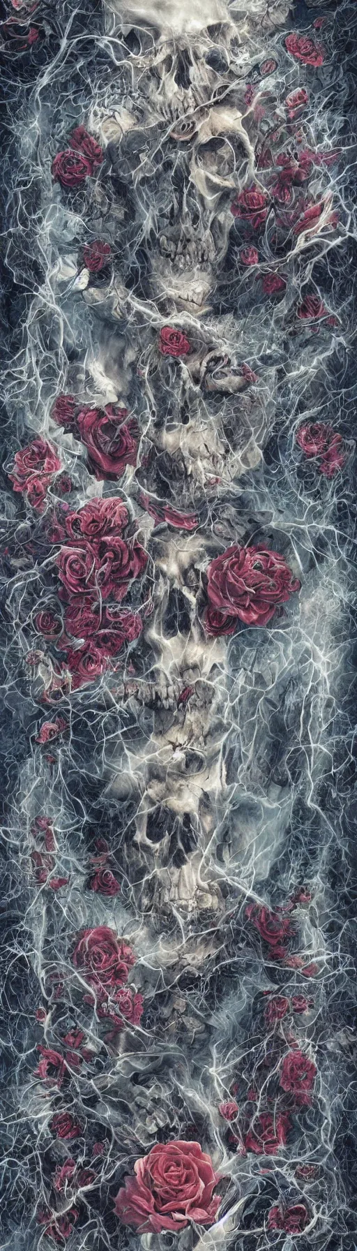 Image similar to the ghost in the machie, dense web of neurons firing, psychedelic lights and fog, skull and roses and gnr imagery, zdzislaw, ayami kojima, yamamoto, barclay shaw, karol bak, hyperrealist, 8 k