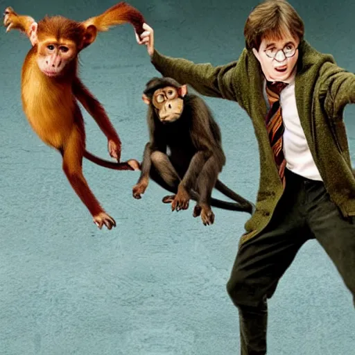 Image similar to harry potter fighting a monkey