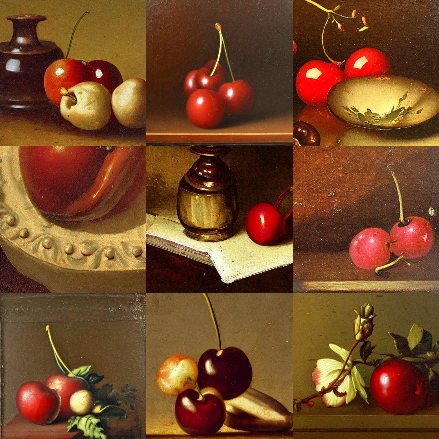 Prompt: insanely fine detail, still life xix century classical academical oil paintintg, a fragment with a close - up cherry. flemish baroque, late italian renaissance, russian neoclassicism, romanticism, rococo, academism.