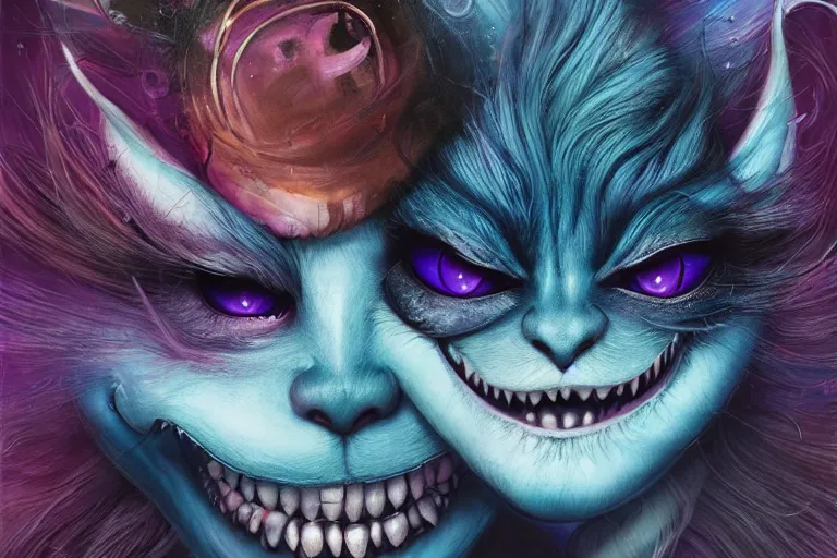 Image similar to dream portrait of Cheshire Cat from Alice in Wonderland,full character, melting ,8k,by tristan eaton,Stanley Artgermm,Tom Bagshaw,Greg Rutkowski,Carne Griffiths, Ayami Kojima, Beksinski, Giger,trending on DeviantArt,face enhance,hyper detailed,minimalist,horror, android, full of colour