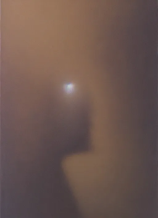 Image similar to lord lossl paints a self portrait, symmetric lights and fog, in the style of zdzislaw beksinski, glowing light and shadow, hyperrealist, 8 k