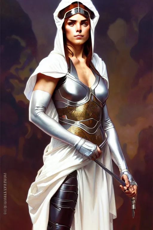 Image similar to portrait of strong caracal wearing white toga. smooth silver armour, deep focus d & d, by artgerm and greg rutkowski and alphonse mucha