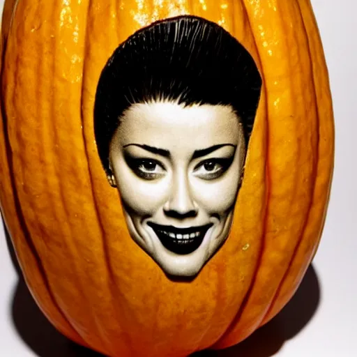 Image similar to gourd carved to look like the face of amber heard