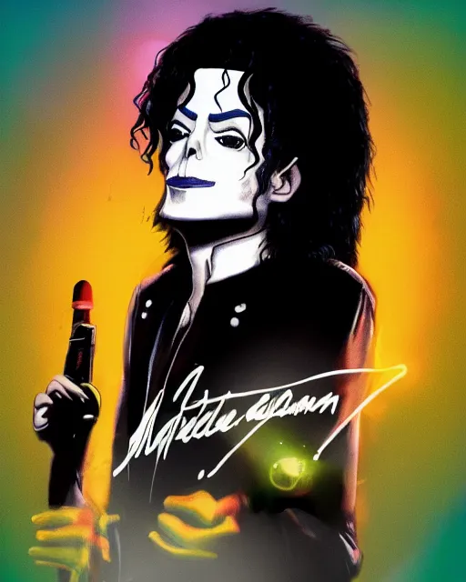 Image similar to portrait of michael jackson in the style of justin roiland. cinematic lighting. style of rick & morty. photographic, photography. by justin roiland