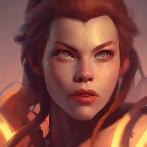 Image similar to very detailed masterpiece painting of brigitte from overwatch in a workshop, closeup, portrait, artstation, concept art by greg rutkowski