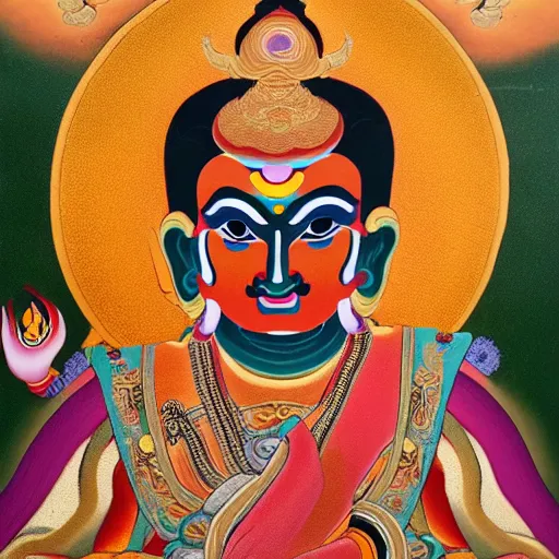 Image similar to thangka painting depicting vajrabhairava, hyperrealistic, highly detailed, trending on artstation