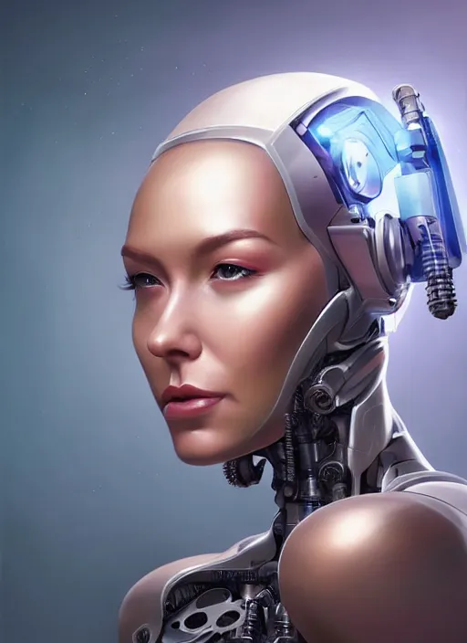 Image similar to portrait of a cyborg woman who turns her head to the right!!!!! (((((left))))) (((((up))))) (((((down))))) by Artgerm,eyes closed , biomechanical, hyper detailled, trending on artstation