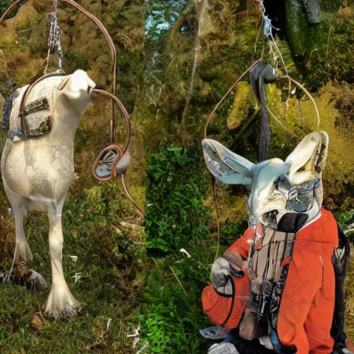 Image similar to a lamb and goat fused as one