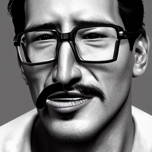 Image similar to a closeup photo of handsome gigachad markiplier smoking a cigar, 8k photorealism, extremly detailed, trending on artstation