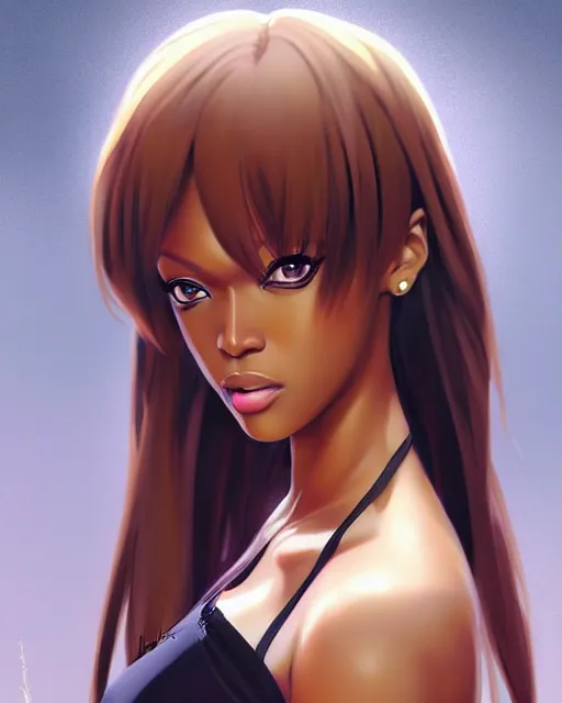 Prompt: portrait of Tyra Banks as Anime girl cute-fine-face, full body! full figure! pretty face, realistic shaded Perfect face, fine details. Anime. realistic shaded lighting by Ilya Kuvshinov Giuseppe Dangelico Pino and Michael Garmash and Rob Rey