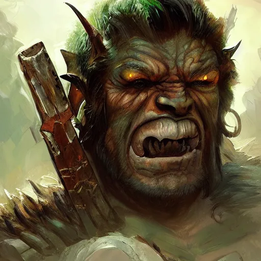 Prompt: a beautiful digital painting of an Orc Barbarian by artists Adrian Smith, Greg Rutkowski, Svetlin Velinov, David Benzal, Ilya Repin, Frans Hals, green color scheme, artstation, cgsociety