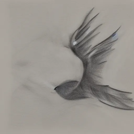 Image similar to an abstract drawing of a bird, it is on the ground, charcoal, low detail