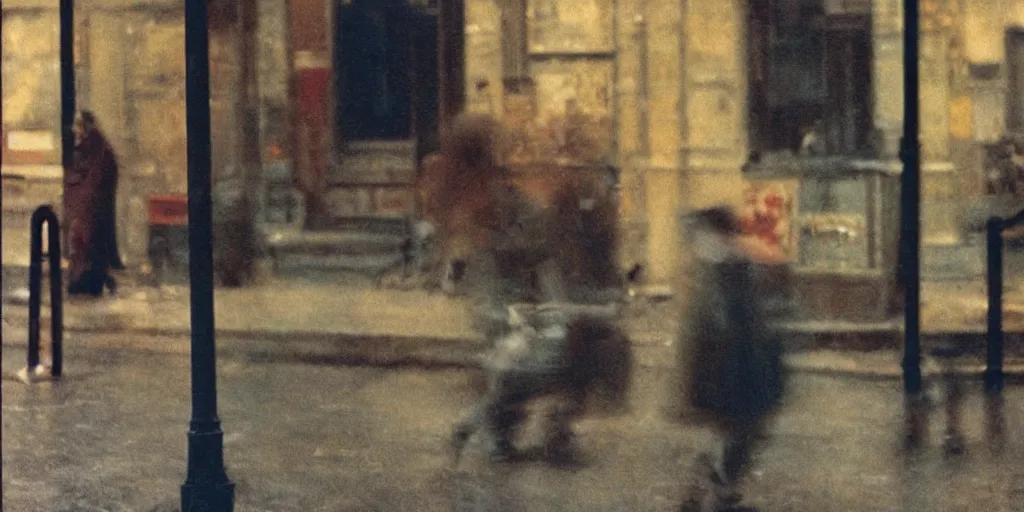 Prompt: blurry, street photography by saul leiter