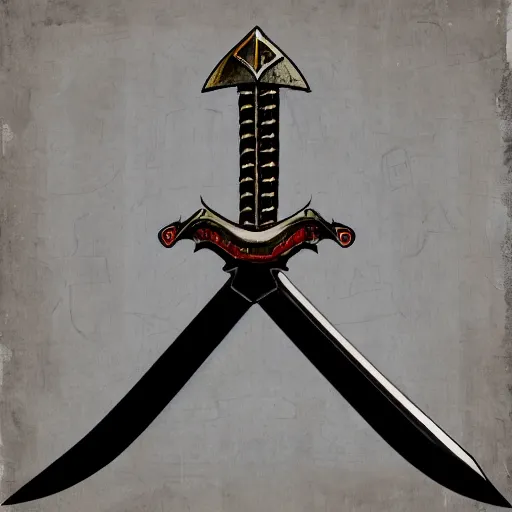 Prompt: an evil sword, on a plain fabric background. diagonal composition, symmetrical ( concept art by enki bilal, museum picture, 4 k, backlit )