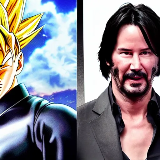 Image similar to keanu reeves as songoku in live action dragon ball movie