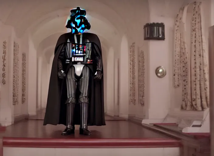Prompt: a film still of darth vader in the grand budapest hotel ( 2 0 1 4 )