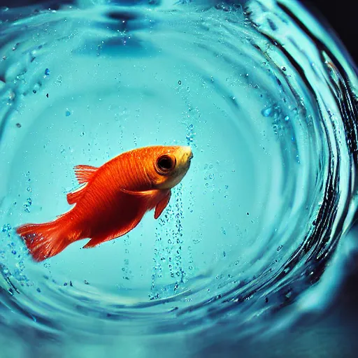 Image similar to “photograph of a beta fish swimming inside a raindrop, sharp focus, highly detailed, hd, 8k”