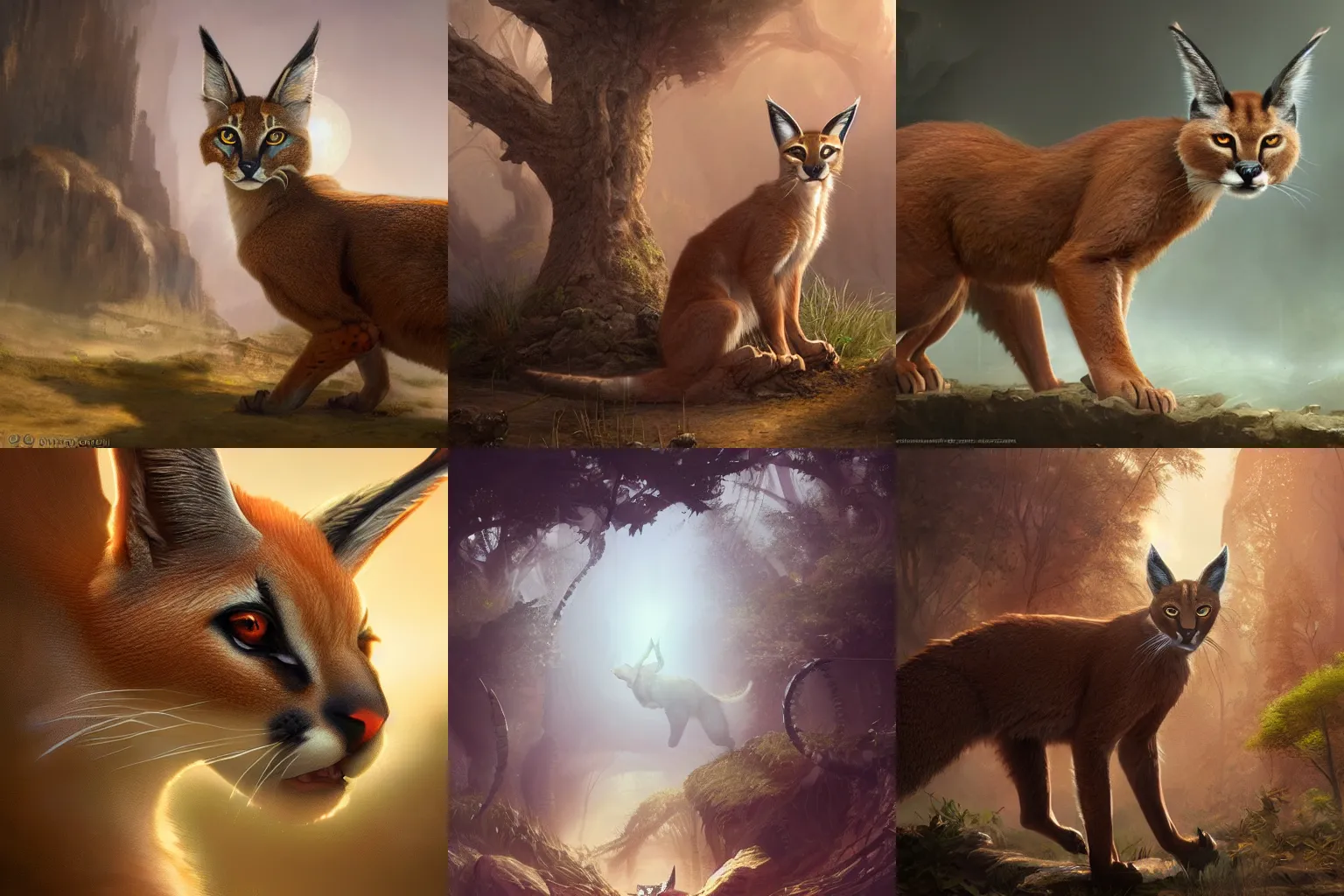 Prompt: cute caracal, sharp focus, fantasy style, octane render, volumetric lighting, 8k high definition, by greg rutkowski, highly detailed, trending on art Station, magic the gathering artwork