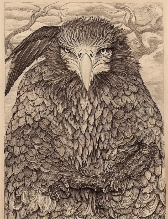 Image similar to eagle crow hybrid, character design, Evelyn de Morgan