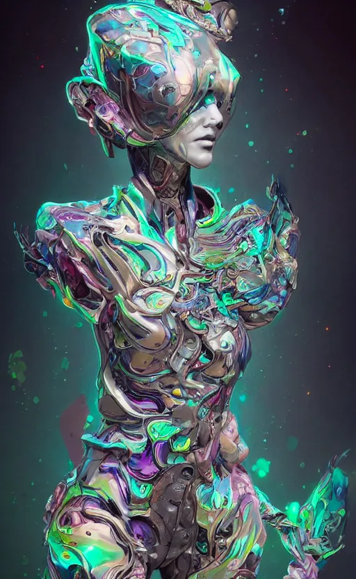 Prompt: hard surface form fused with organic form fashion outfit design, rainbow iridescent accents, full body frontal view, Peter mohrbacher, zaha hadid, tsutomu nihei, emil melmoth, zdzislaw belsinki, Craig Mullins, yoji shinkawa, trending on artstation, beautifully lit, hyper detailed, insane details, intricate, elite, ornate, elegant, luxury, CGsociety, hypermaximalist, golden ratio, octane render, weta digital, micro details, ray trace, 8k