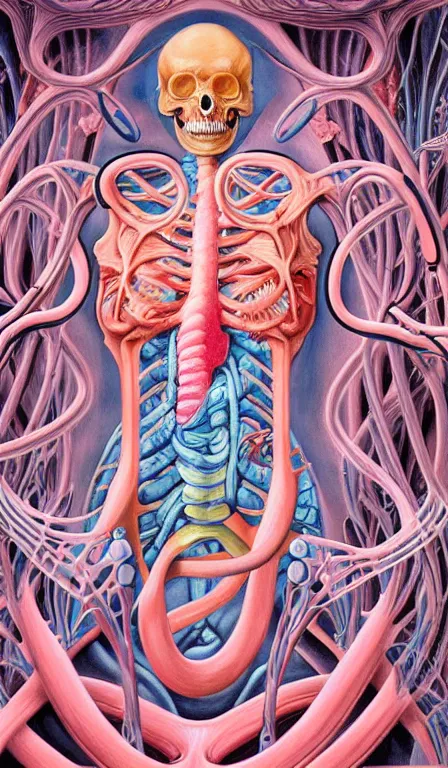 Image similar to a biomorphic painting of a magician tarot card, a anatomical medical illustration by nychos and alex grey, cgsociety, neo - figurative, pastel blues and pinks, detailed painting, rococo, oil on canvas, lovecraftian