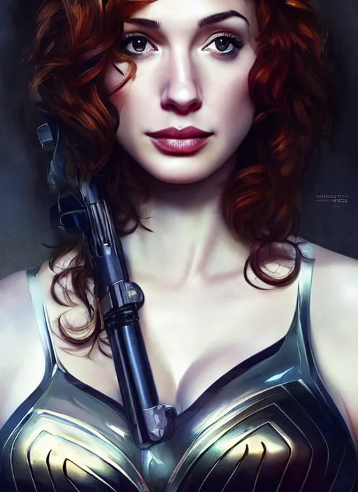 Prompt: photo of a gorgeous christina hendricks / gal gadot hybrid in the style of stefan kostic, realistic, professionally, professionally color graded, half body shot, sharp focus, k high definition, insanely detailed, intricate, elegant, art by stanley lau and artgerm