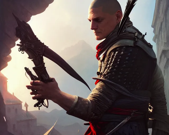 Prompt: highly detailed portrait of wentworth miller as an assassin, in assassin's creed, stephen bliss, unreal engine, fantasy art by greg rutkowski, loish, rhads, ferdinand knab, makoto shinkai and lois van baarle, ilya kuvshinov, rossdraws, tom bagshaw, global illumination, radiant light, detailed and intricate environment