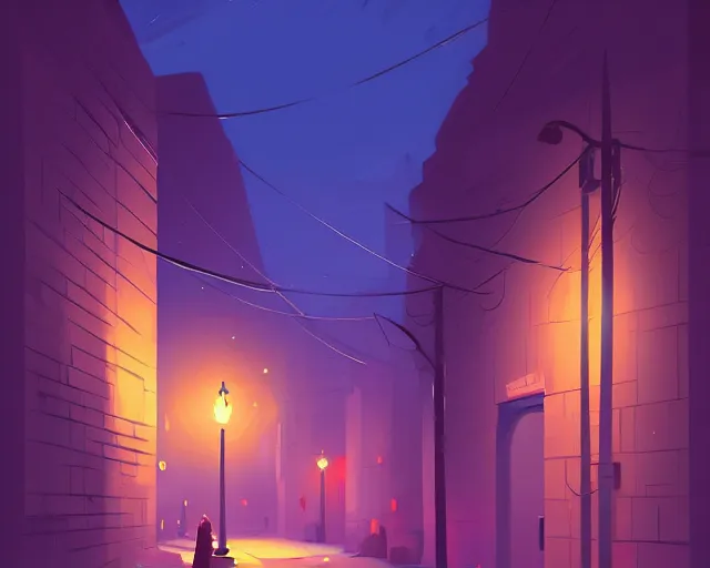 Prompt: night dark alley, stylized art by sylvain sarrailh, artstation