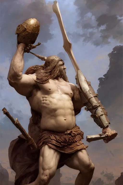 Image similar to ancient historically accurate depiction of the Bible Character Goliath of Gath, the Philistine warrior giant by frank miller, illustration by Ruan Jia and Mandy Jurgens and William-Adolphe Bouguereau, Artgerm, 4k, digital art, surreal, space dandy style, highly detailed, godsend, artstation, digital painting, concept art, smooth, sharp focus, illustration by Ruan Jia and Mandy Jurgens and William-Adolphe Bouguereau, Artgerm