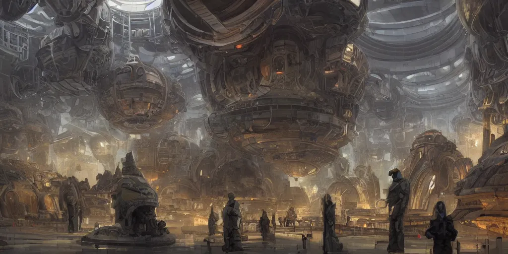 Prompt: one thousand aligned cryogenic pods, spaceship hangar, symmetrical, sci-fi, cryogenic pods, many cryogenic pods, interior, fantasy, 4k, wide shot, matte painting, oil painting, concept art, art station, alan lee and peter mohrbacher and frank frazetta and mike mignola