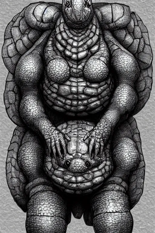 Image similar to tortoise humanoid figure monster, symmetrical, highly detailed, digital art, sharp focus, trending on art station, kentaro miura manga art style