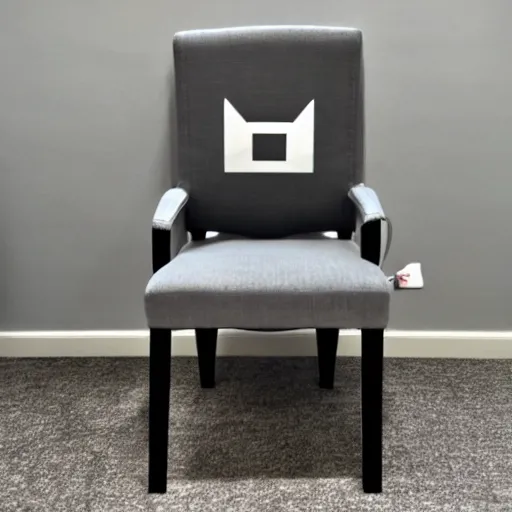 Prompt: a gray chair with a twitch logo on it