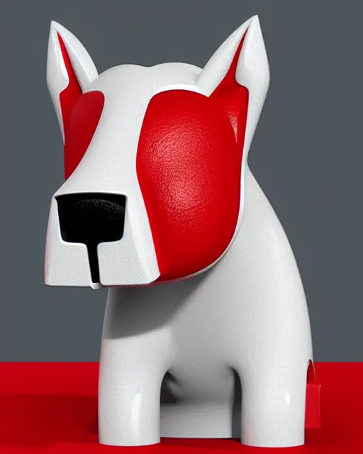 Image similar to 3d toy cute model of white bull terrier with red circle around left eye artistic ad campaign Portrait photo Leica Zeiss