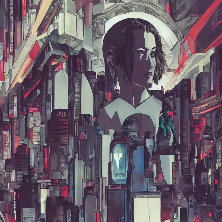 Image similar to ghost in the shell in style of soviet retro futurism