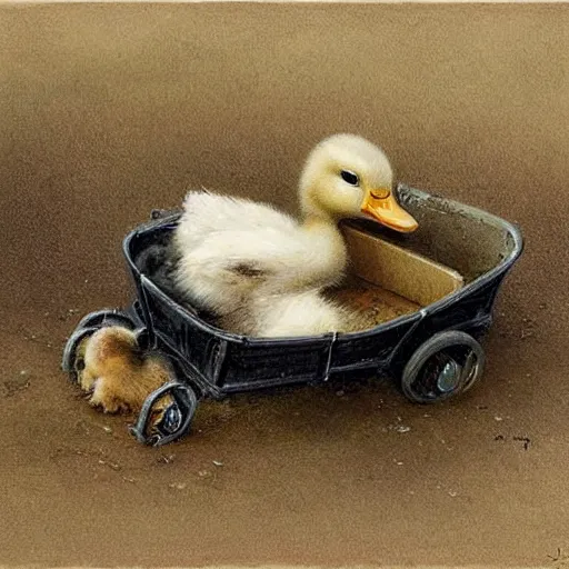 Prompt: ( ( ( ( ( baby duck driving an rc car. muted colors. ) ) ) ) ) by jean - baptiste monge!!!!!!!!!!!!!!!!!!!!!!!!!!!