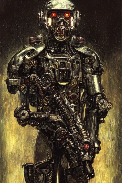 Image similar to portrait of demonic gothic Tom Cruise in mechanical power armor, cyberpunk, Warhammer, highly detailed, artstation, illustration, art by Gustav Klimt