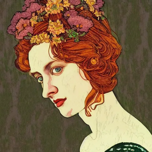 Prompt: a lot of flowers morphing in a beautiful girls face, film still by wes anderson, depicted by schiele, limited color palette, very intricate, art nouveau, highly detailed, lights by hopper, soft pastel colors, minimalist