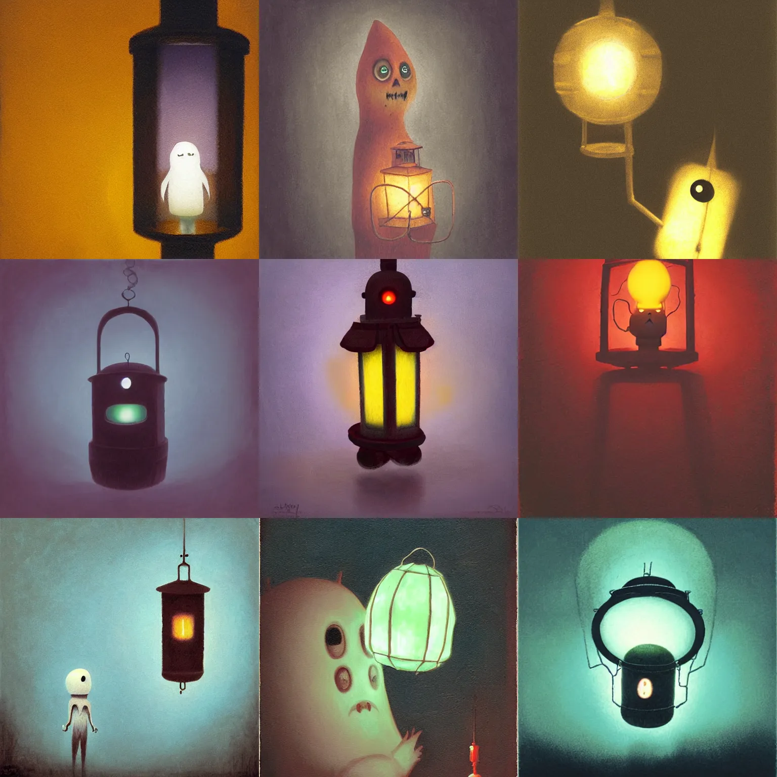 Prompt: horrifying lantern ghost by Shaun Tan