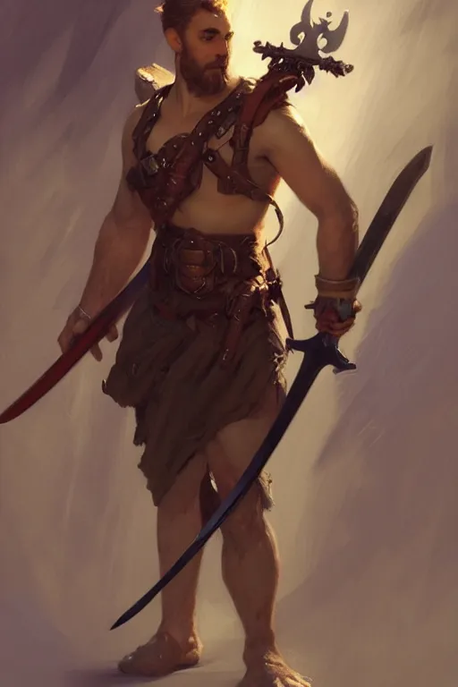 Prompt: a character from a video game holding a sword, concept art by senior character artist, artstation contest winner, furry art, official art, concept art, artstation hd, painting by gaston bussiere, craig mullins, j. c. leyendecker, tom of finland